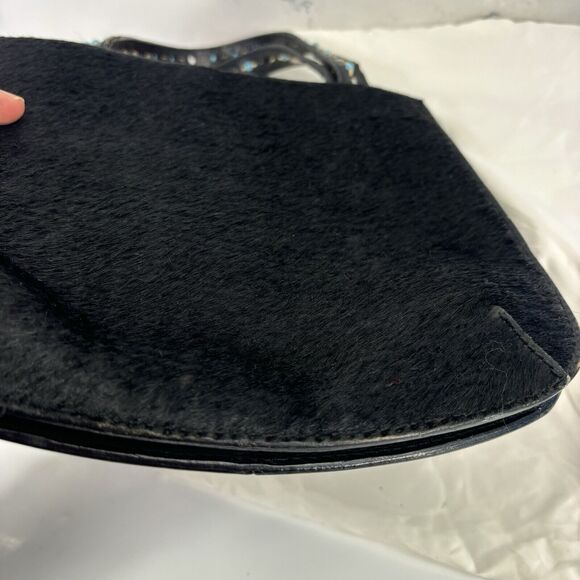 Vintage y2k 90s Fossil Black Leather handbag Purse southwest grunge pony hair - Picture 8 of 16